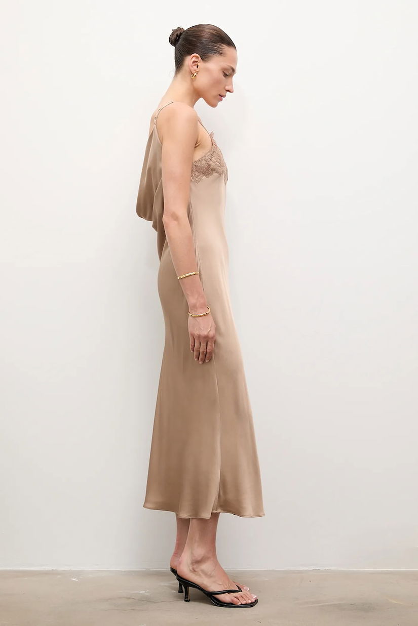 Answear.LAB rochie culoarea bej, maxi, drept