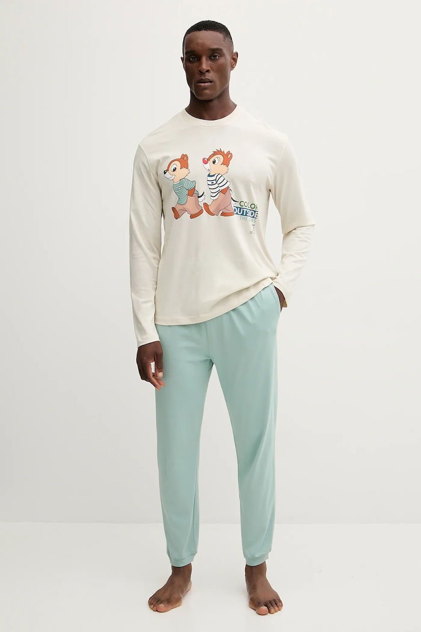 United Colors of Benetton pijamale de bumbac culoarea bej, cu imprimeu, 30964P02Y