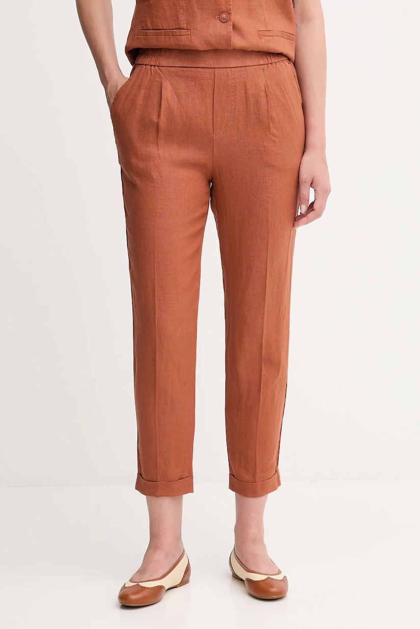 United Colors of Benetton pantaloni din in culoarea portocaliu, drept, high waist, 4AGHDF079
