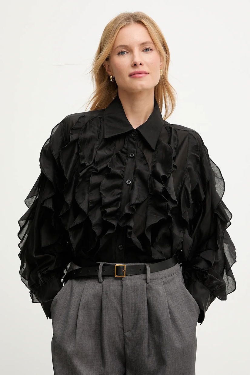 Answear Lab camasa culoarea negru, cu guler clasic, relaxed