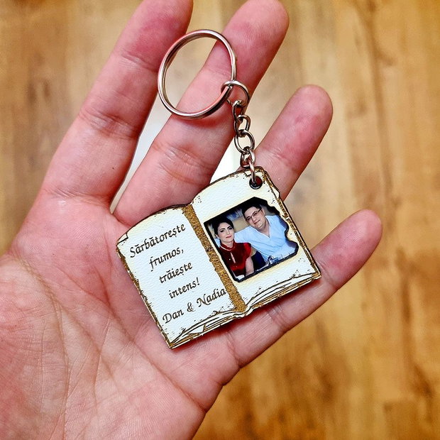 Breloc CARTE cu mesaj si poza