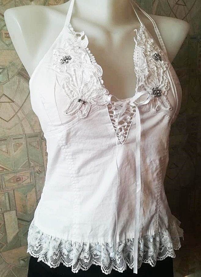 top alb cu dantela si broderie nou ,Oh Yes