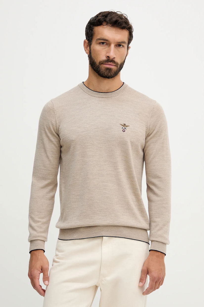 Aeronautica Militare pulover de lână culoarea bej, MA1567UL00415