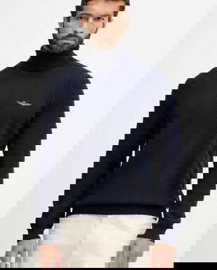 Aeronautica Militare pulover de lână culoarea bleumarin, light, cu guler, MA1583UL00903