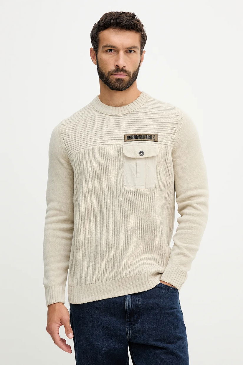 Aeronautica Militare pulover de bumbac culoarea bej, MA1573UL00539