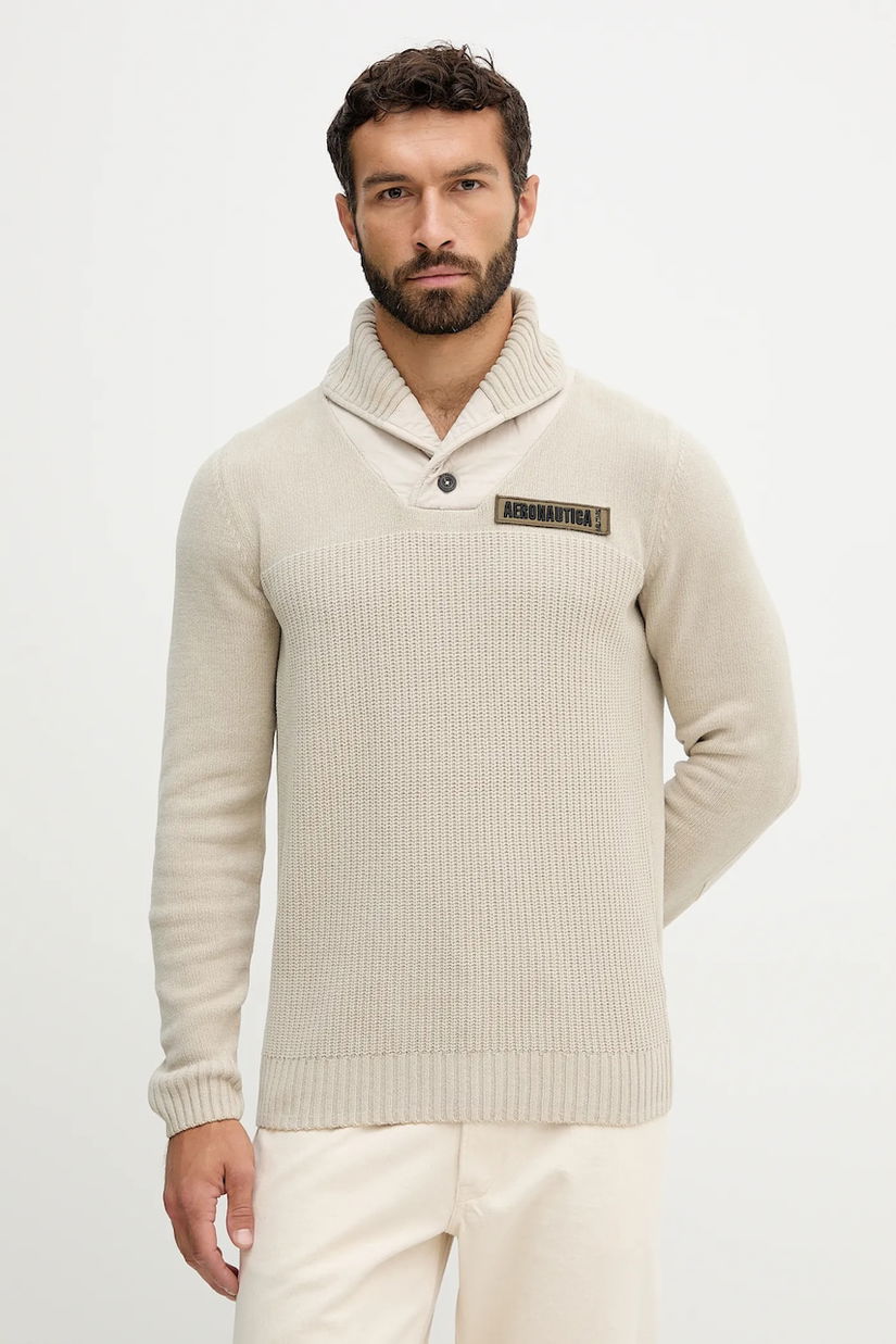 Aeronautica Militare pulover de bumbac culoarea bej, MA1574UL00539