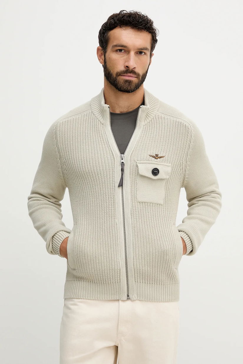 Aeronautica Militare cardigan din bumbac culoarea bej, MA1565UL00409
