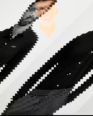 Aeronautica Militare cămașă culoarea negru, cu guler clasic, regular, CA1265UP00342