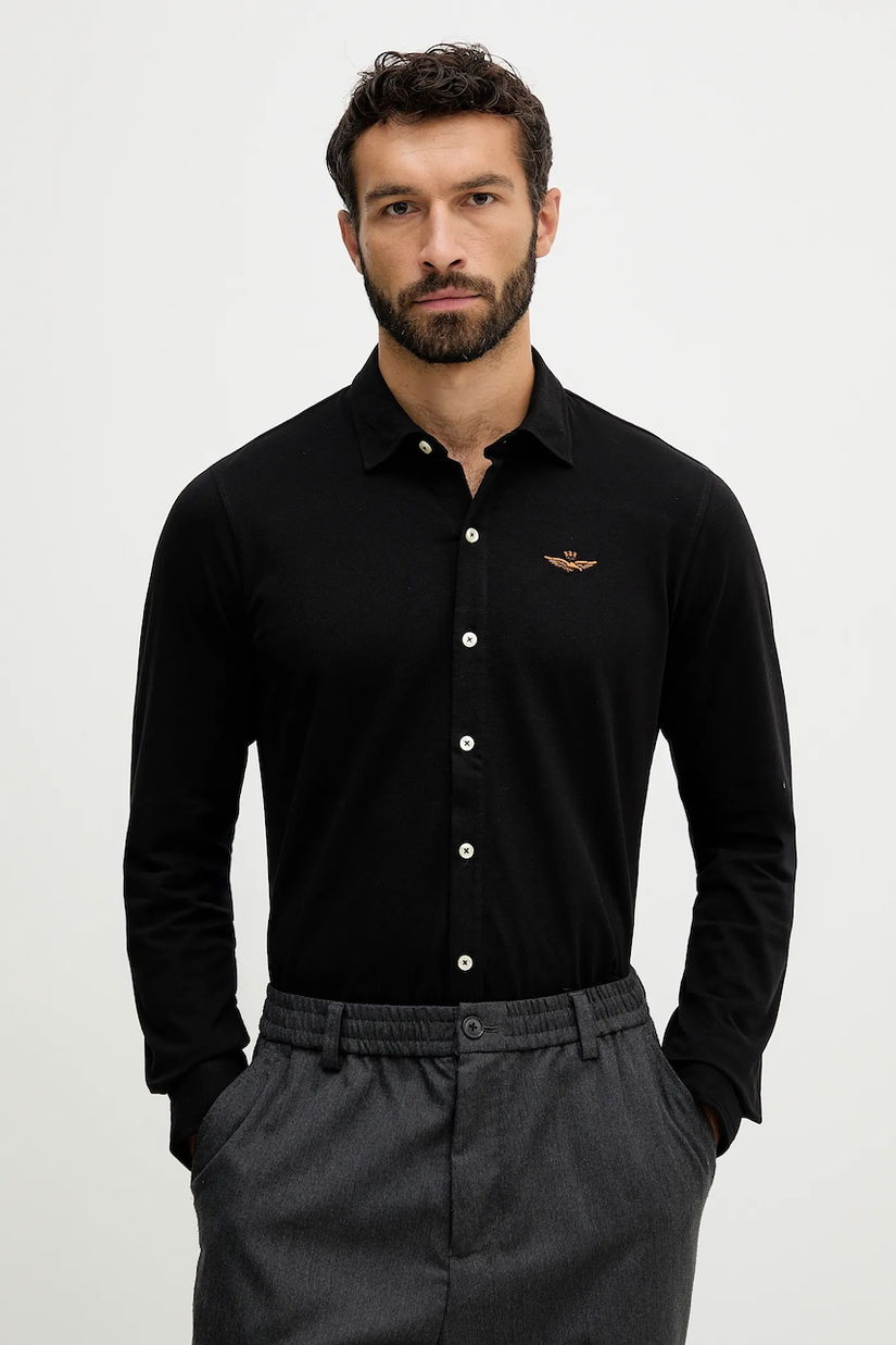 Aeronautica Militare cămașă culoarea negru, cu guler clasic, regular, CA1265UP00342