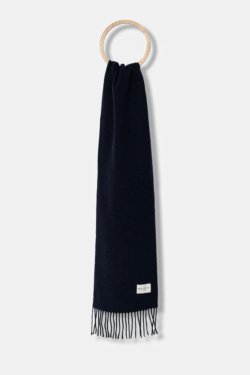 Marc O'Polo eșarfă de lână culoarea bleumarin, uni, 508805102065