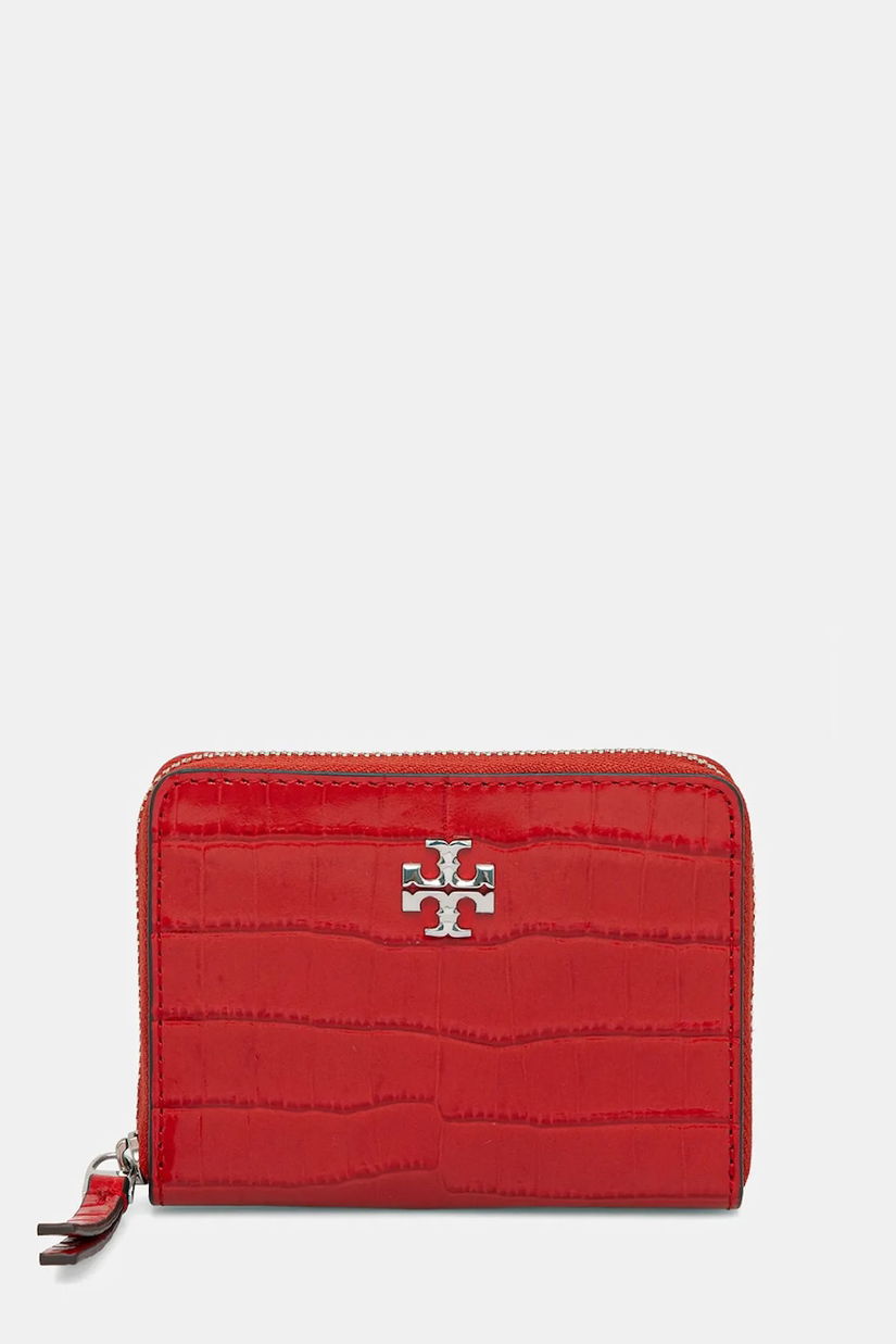 Tory Burch portofel de piele Kira Croc Small Zip culoarea roșu, 174401.600