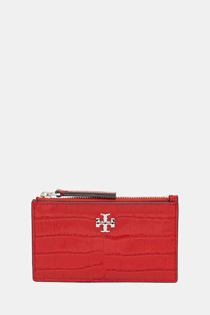 Tory Burch portofel de piele Kira Croc Zip Card culoarea roșu, 174546.600