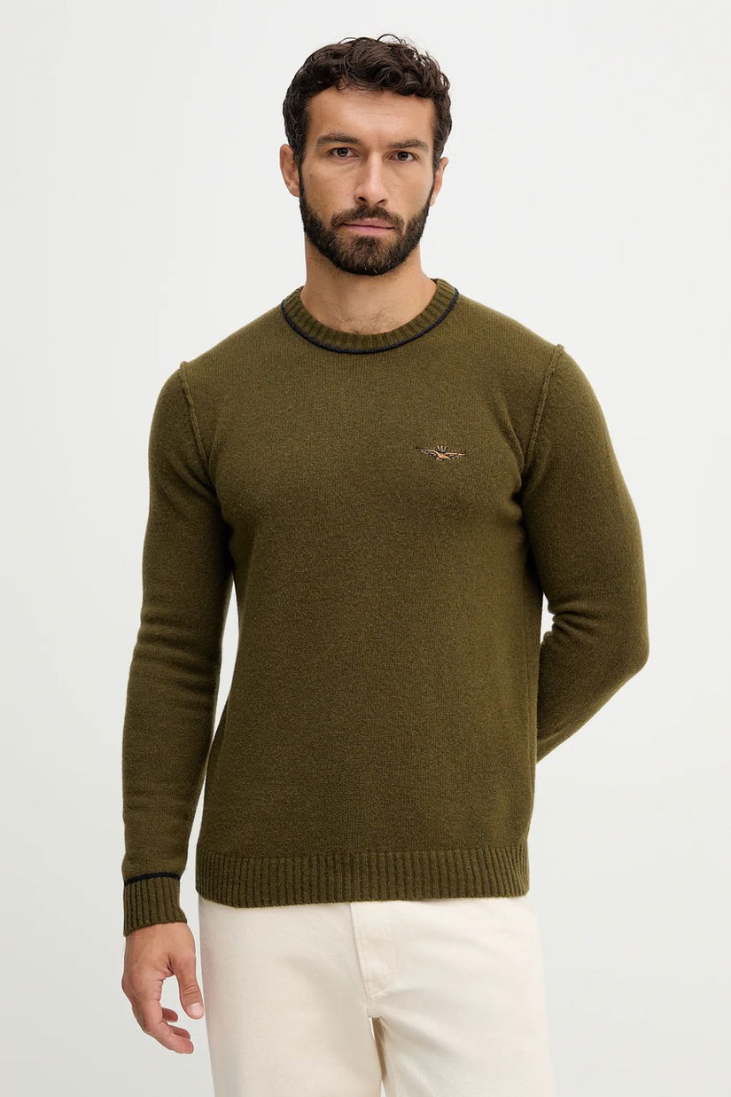 Aeronautica Militare pulover de lână culoarea verde, MA1608UL00924