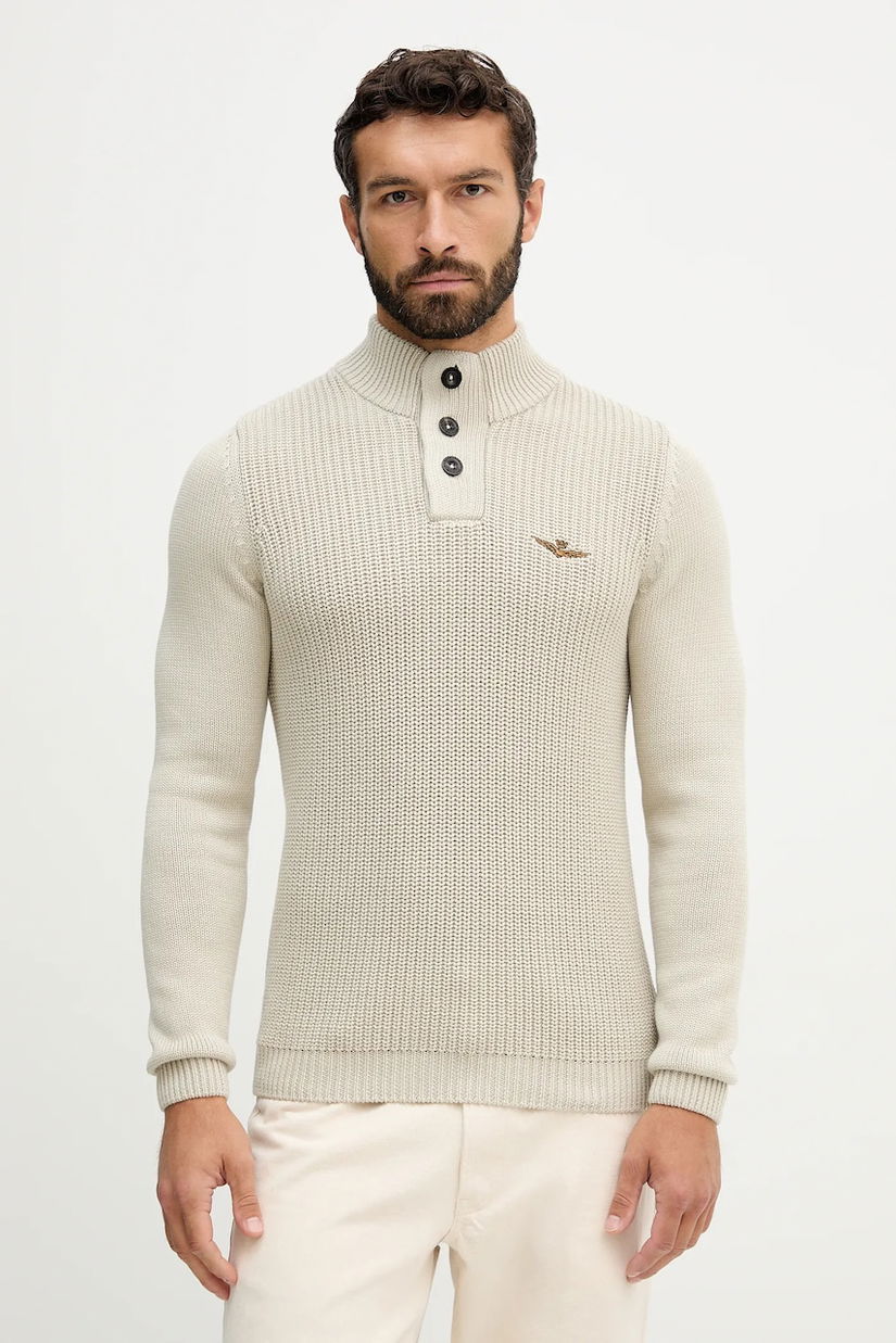 Aeronautica Militare pulover de bumbac culoarea bej, light, cu turtleneck, MA1572UL00409