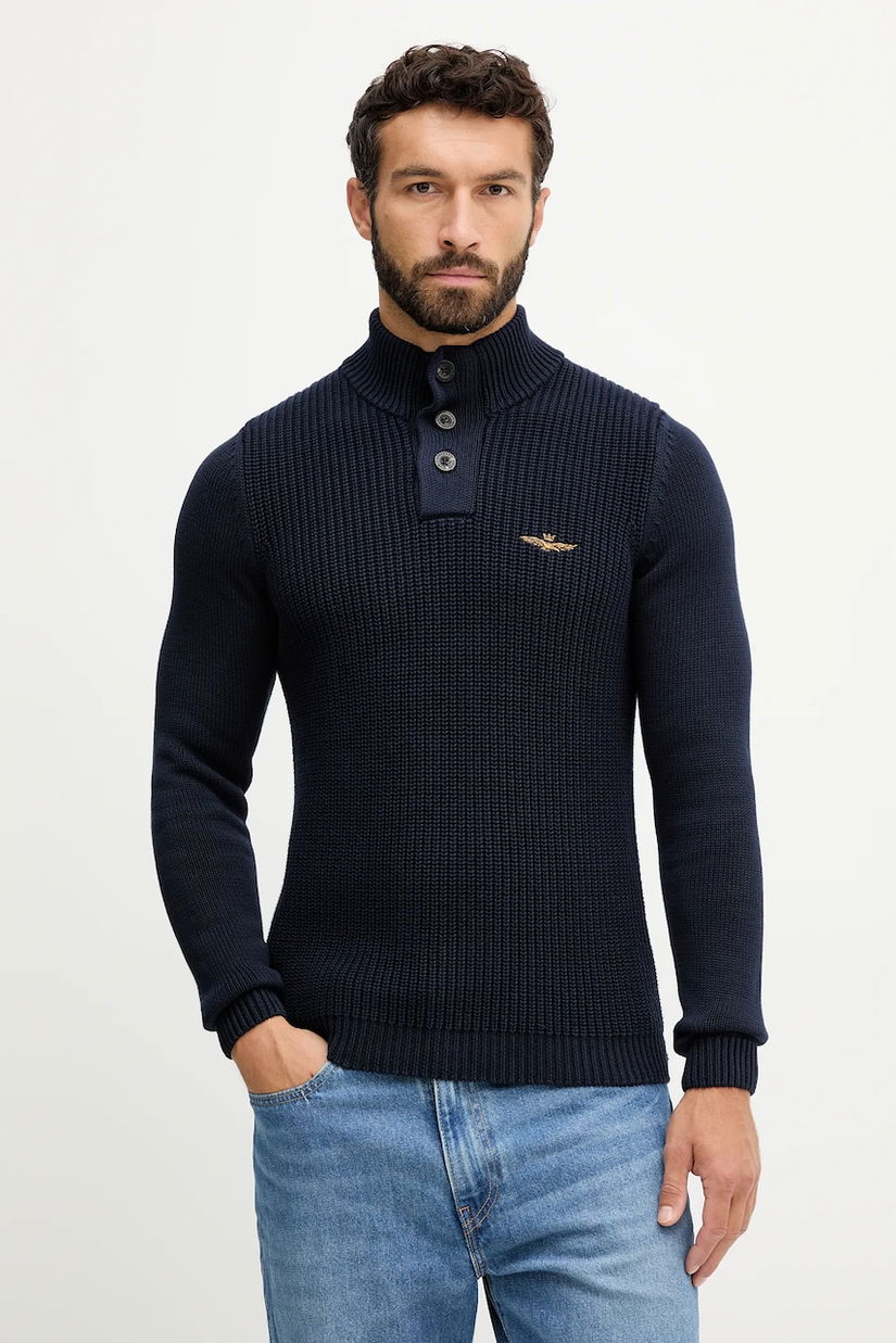 Aeronautica Militare pulover de bumbac culoarea bleumarin, light, cu turtleneck, MA1572UL00409