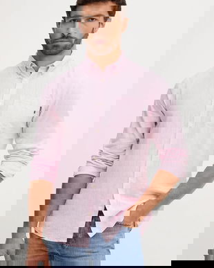 Lindbergh cămașă de in culoarea verde, cu guler button-down, regular, 30.220276