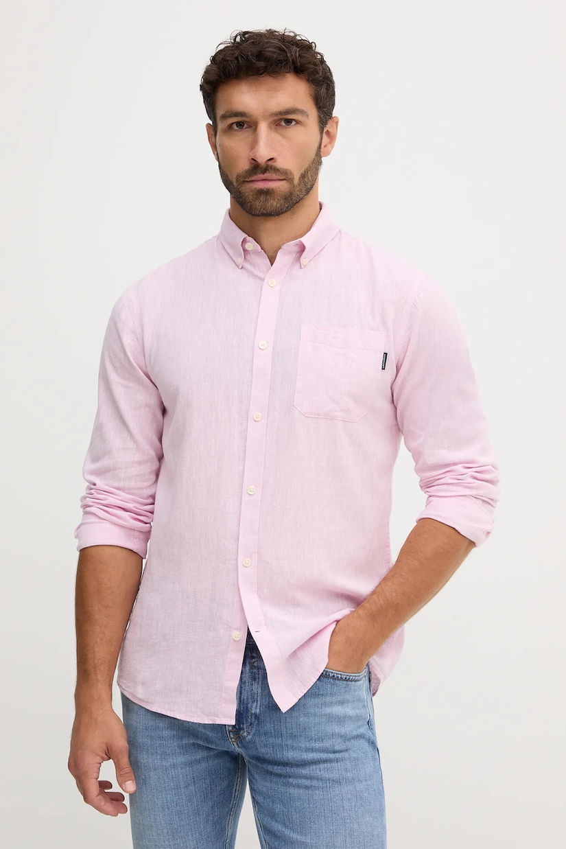 Lindbergh cămașă de in culoarea verde, cu guler button-down, regular, 30.220276
