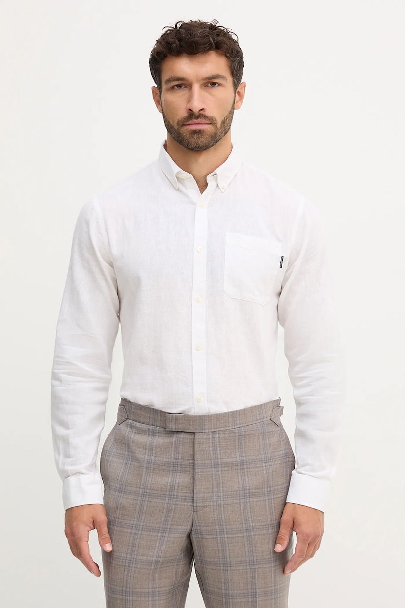 Lindbergh cămașă de in culoarea verde, cu guler button-down, regular, 30.220276