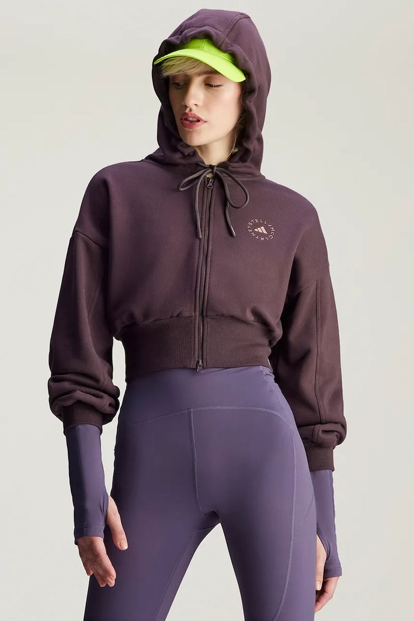 adidas by Stella McCartney bluză trening culoarea violet, cu glugă, neted, IZ5011