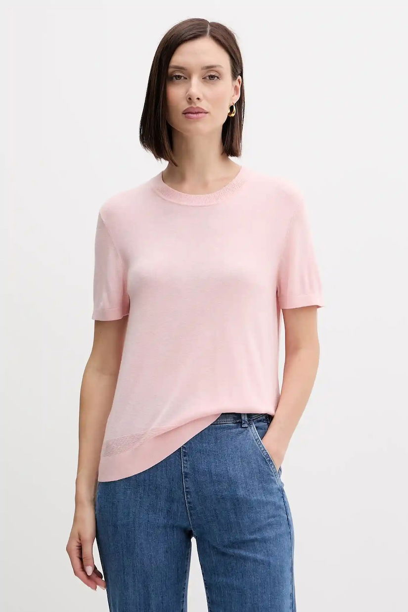 United Colors of Benetton tricou cu mânecă lungă culoarea roz, 1ZRED10BK