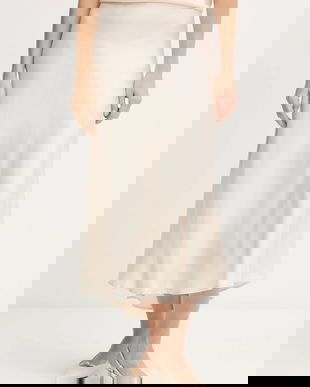 Silvian Heach fustă FAREMI culoarea bej, midi, evazați, GPA25324LO