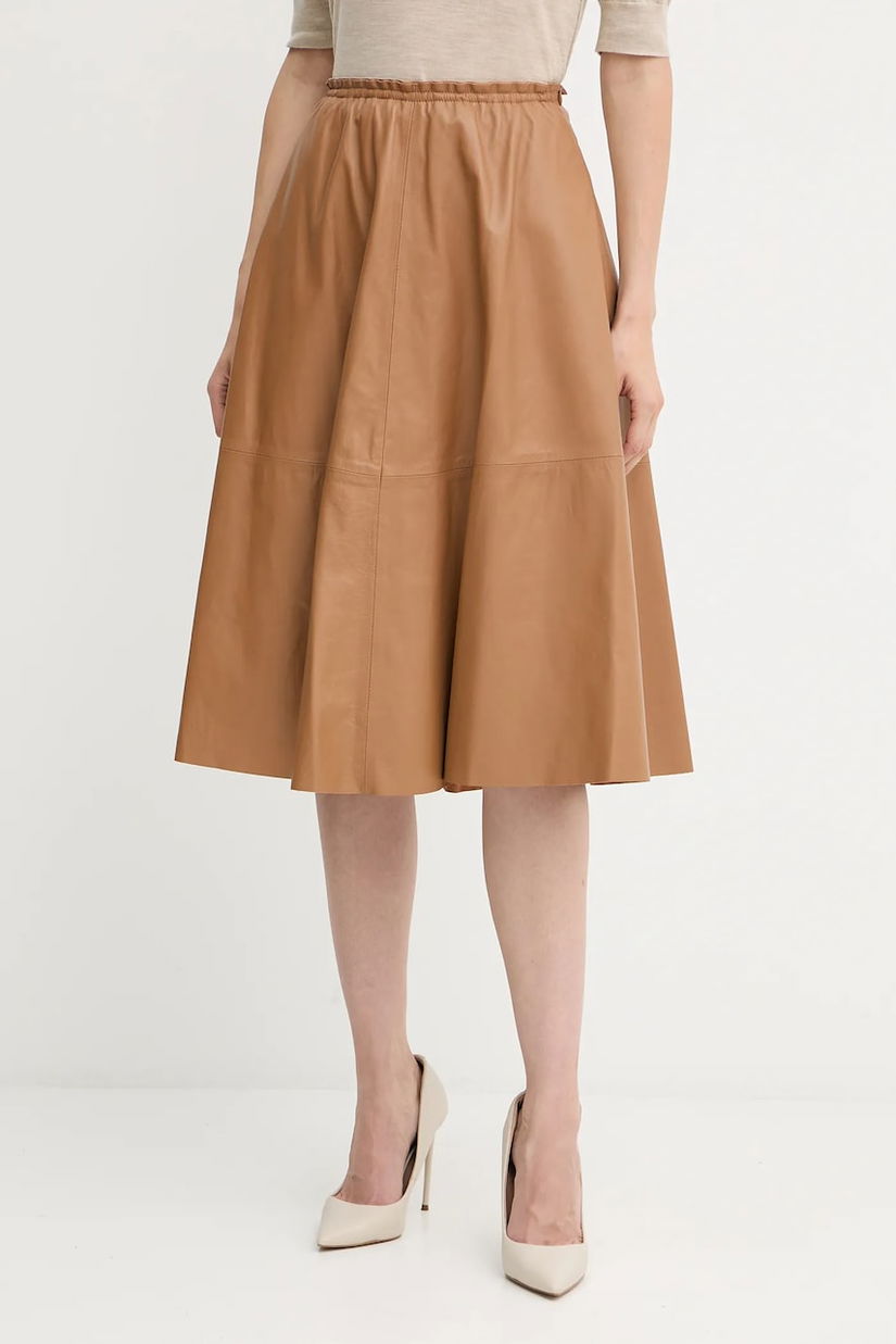 Forte Forte fustă de piele culoarea maro, midi, evazați, 14015.my.skirt