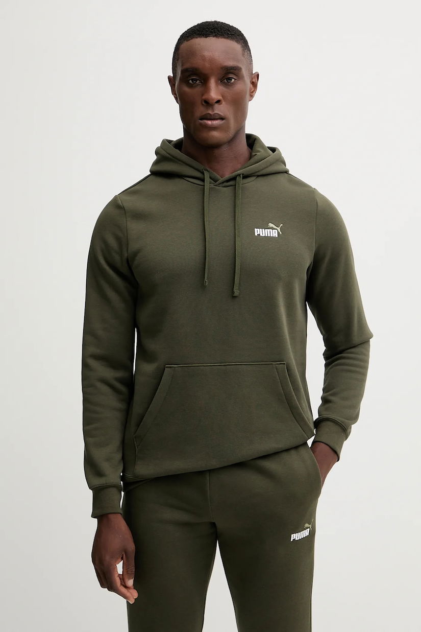 Puma bluză culoarea verde, cu glugă, cu imprimeu, 684718