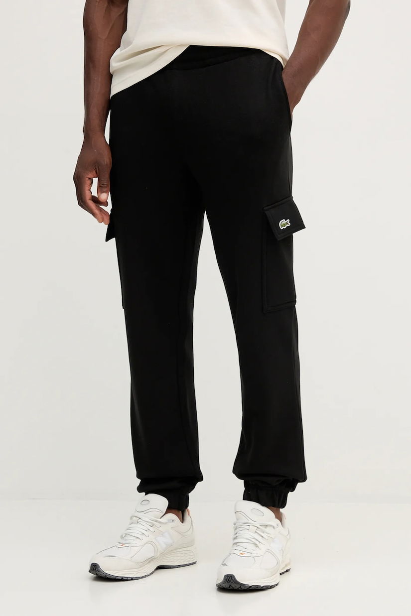 Lacoste pantaloni de trening din bumbac culoarea negru, neted, XH9710