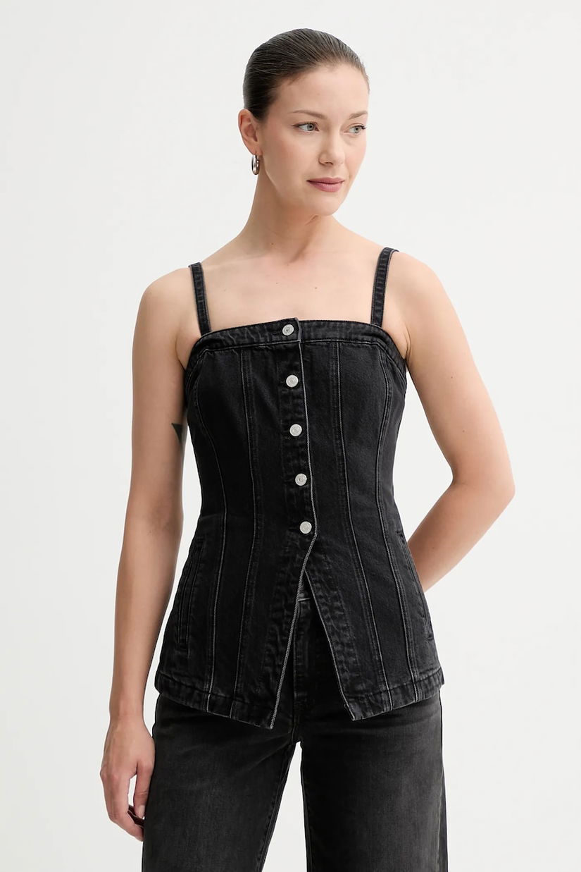 Levi's top din denim culoarea negru, neted, 003Z5