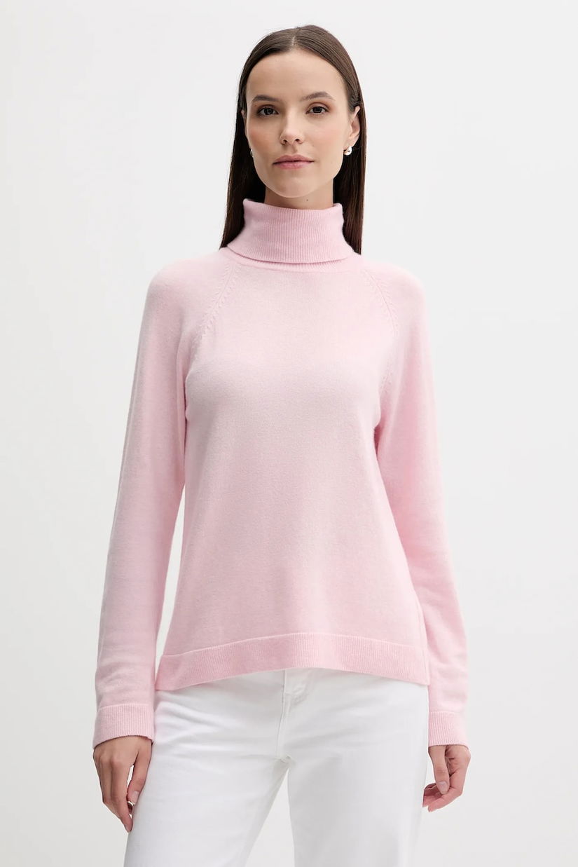 United Colors of Benetton pulover din amestec de lână culoarea roz, light, cu guler, 1035D2551
