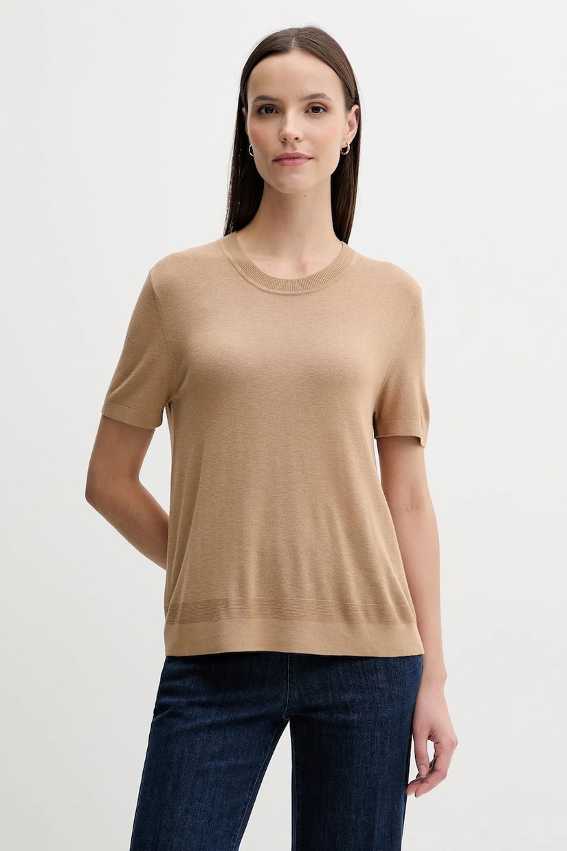 United Colors of Benetton tricou cu mânecă lungă culoarea bej, 1ZRED10BK