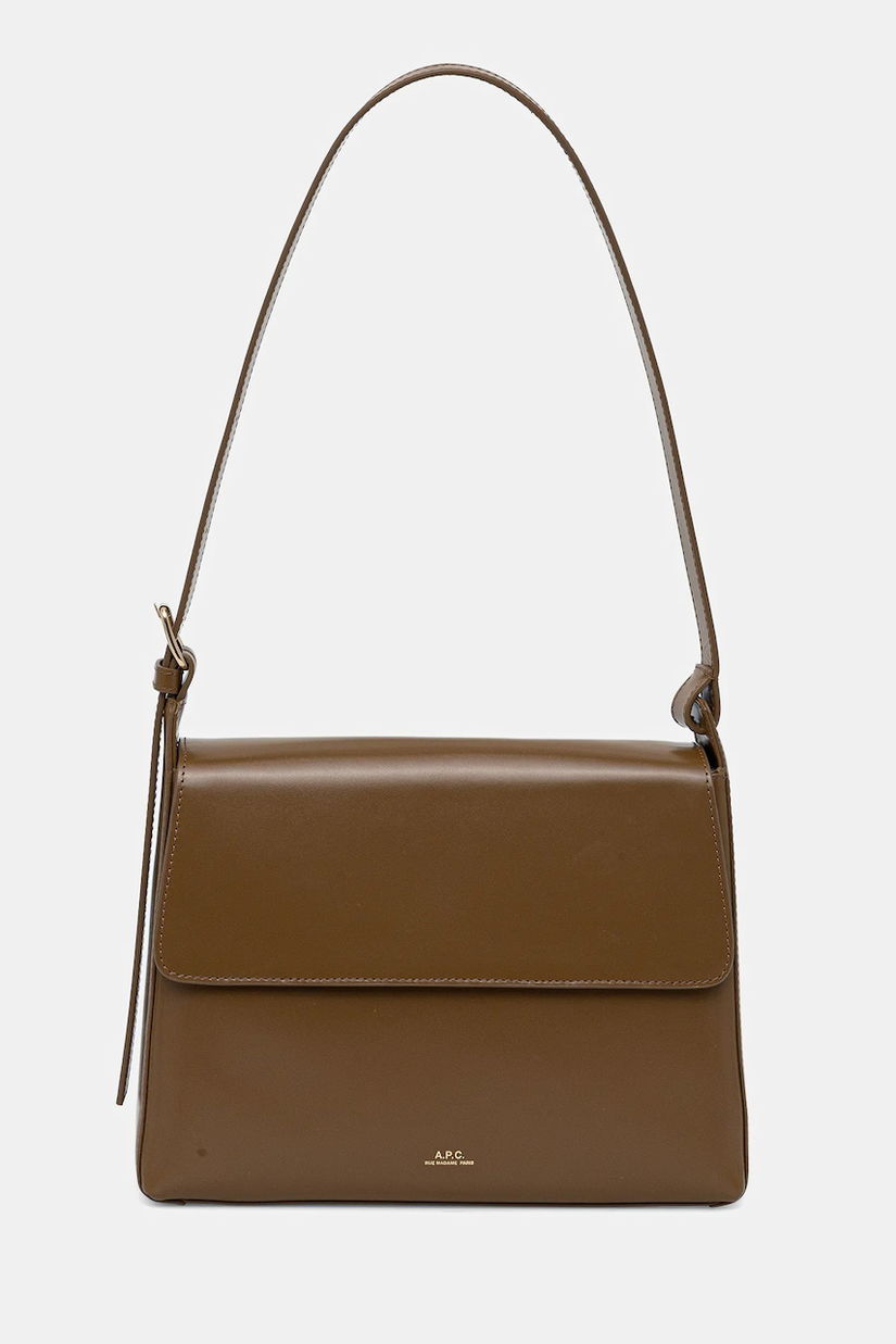 A.P.C. poșetă de piele sac virginie flap culoarea maro, PXBRU.F61924