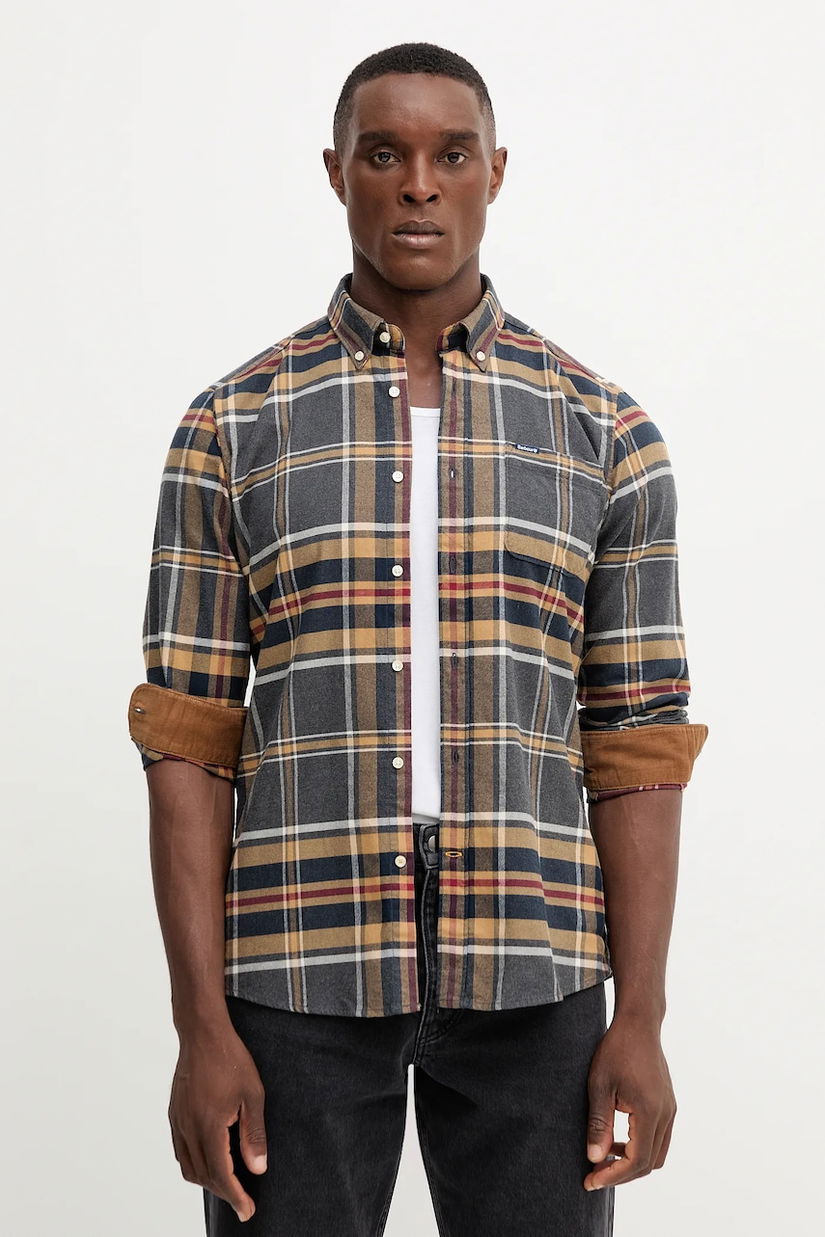 Barbour camasa din bumbac culoarea albastru marin, cu guler button-down, slim