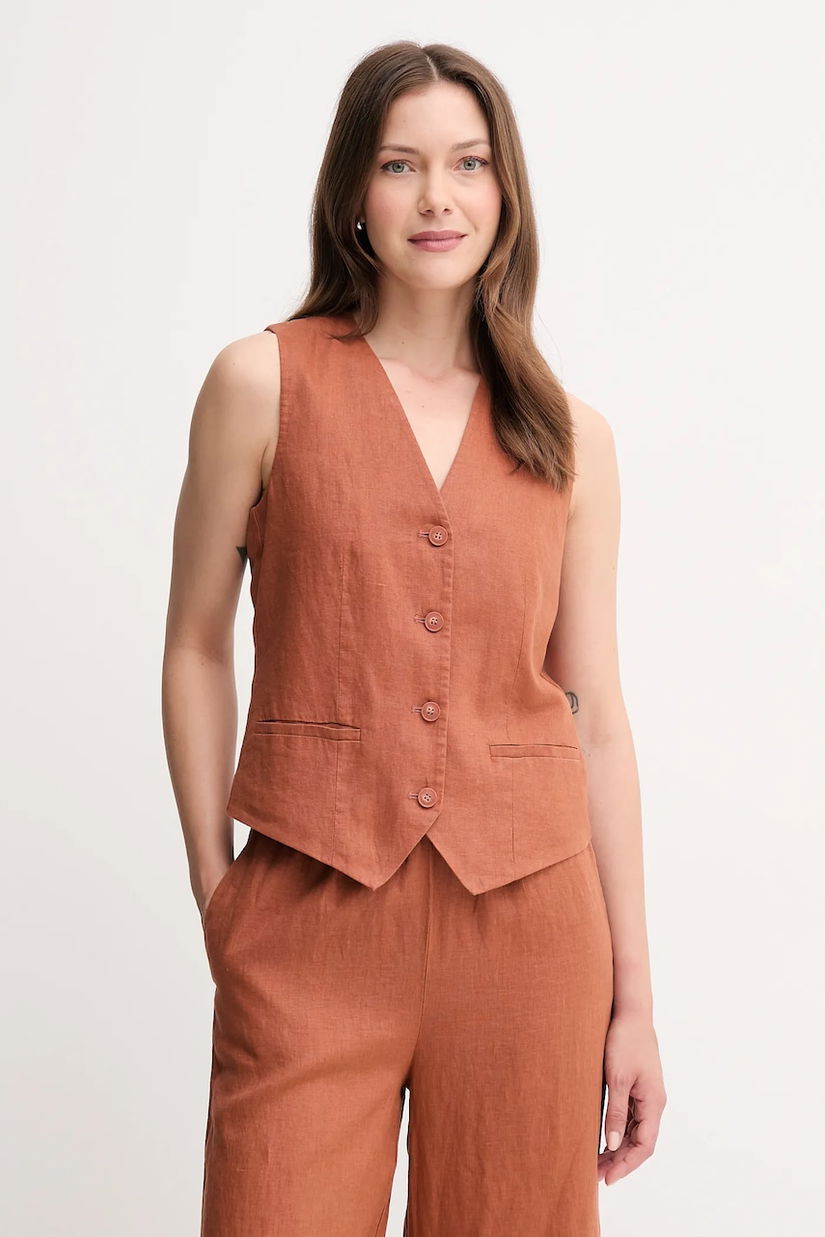 United Colors of Benetton vestă de in culoarea bej, un singur rand de nasturi