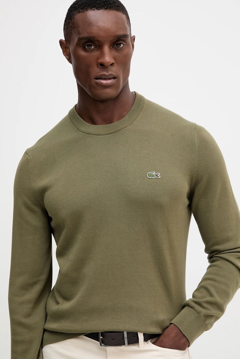 Lacoste pulover de bumbac culoarea verde, light