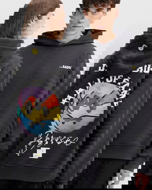 Barrow hanorac de bumbac culoarea gri, cu glugă, cu imprimeu, F5BWUAHS126