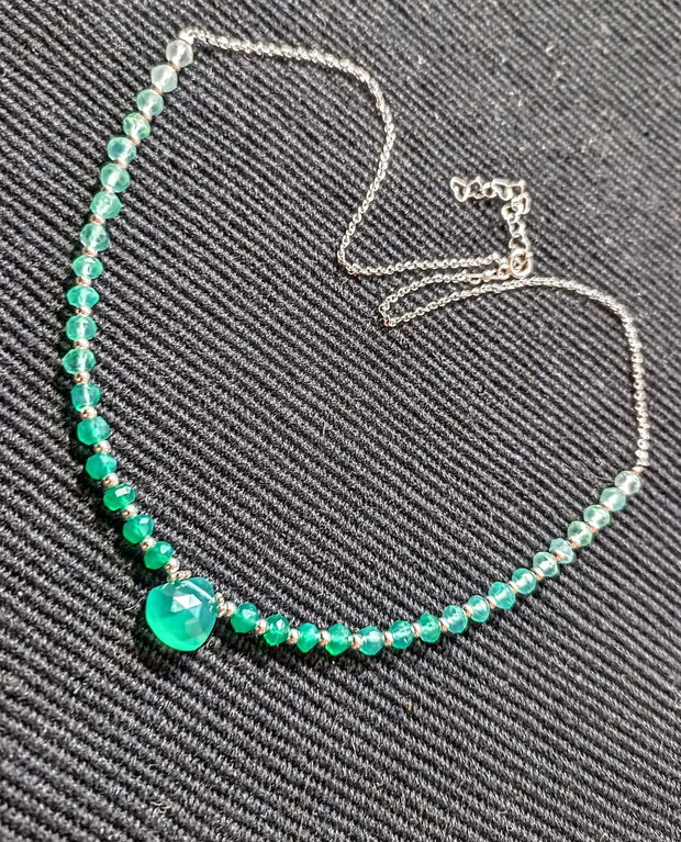 Colier argint onix verde ombre degrade gradient brioleta lant argint minimalist boho chic trendy cadou - Transport gratuit