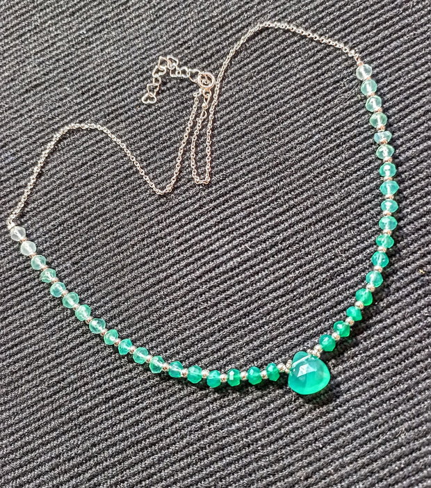Colier argint onix verde ombre degrade gradient brioleta lant argint minimalist boho chic trendy cadou - Transport gratuit