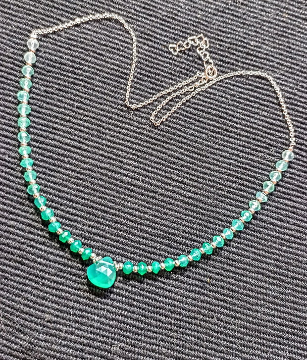 Colier argint onix verde ombre degrade gradient brioleta lant argint minimalist boho chic trendy cadou - Transport gratuit