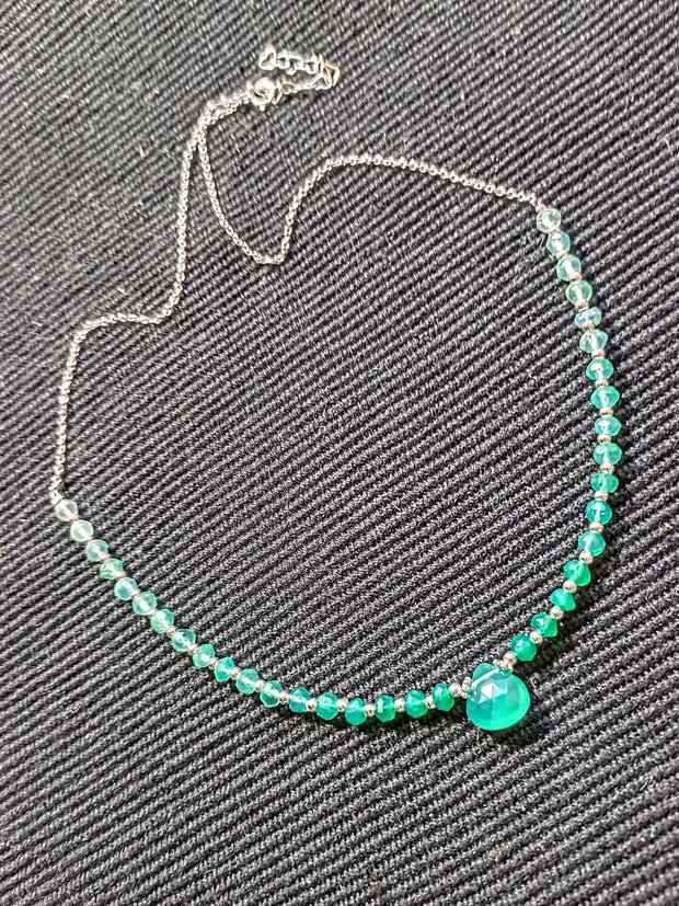 Colier argint onix verde ombre degrade gradient brioleta lant argint minimalist boho chic trendy cadou - Transport gratuit