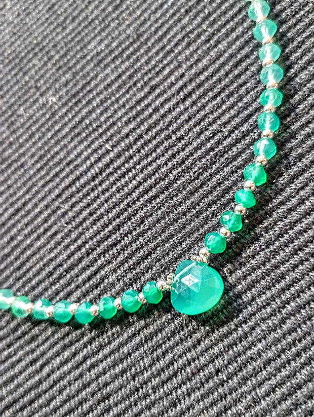 Colier argint onix verde ombre degrade gradient brioleta lant argint minimalist boho chic trendy cadou - Transport gratuit