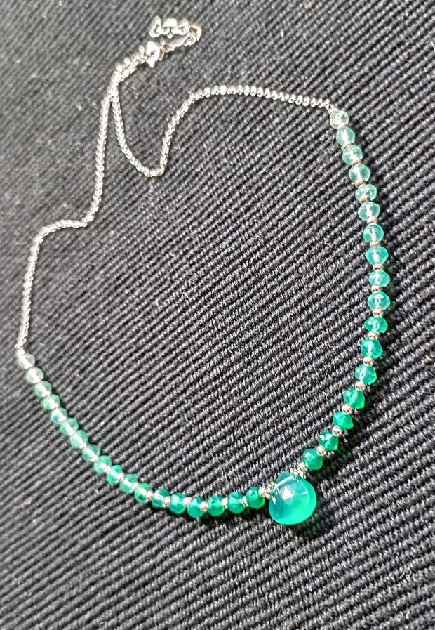 Colier argint onix verde ombre degrade gradient brioleta lant argint minimalist boho chic trendy cadou - Transport gratuit
