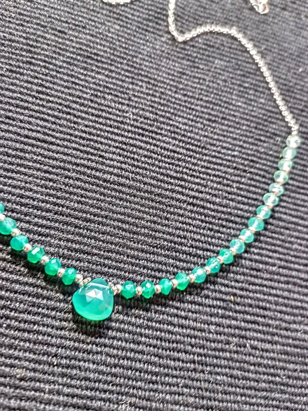 Colier argint onix verde ombre degrade gradient brioleta lant argint minimalist boho chic trendy cadou - Transport gratuit