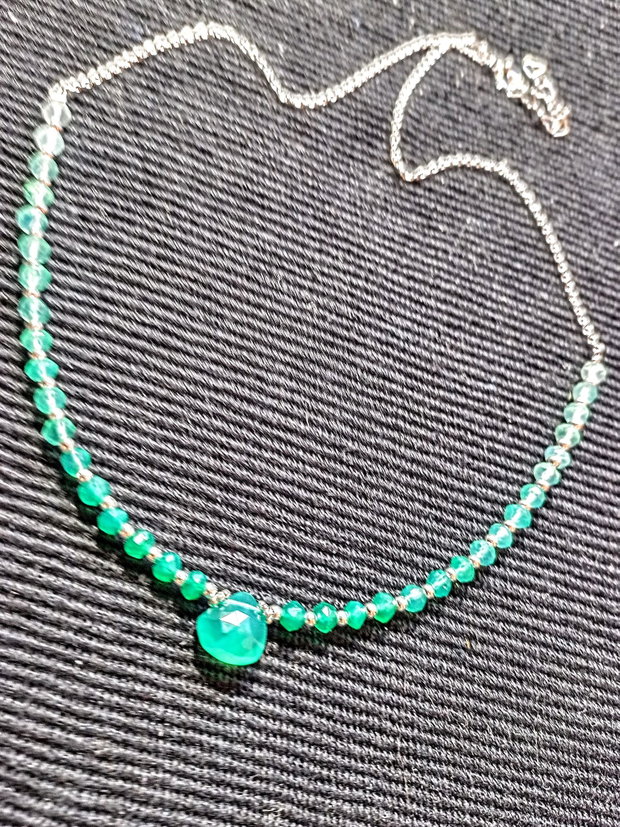 Colier argint onix verde ombre degrade gradient brioleta lant argint minimalist boho chic trendy cadou - Transport gratuit