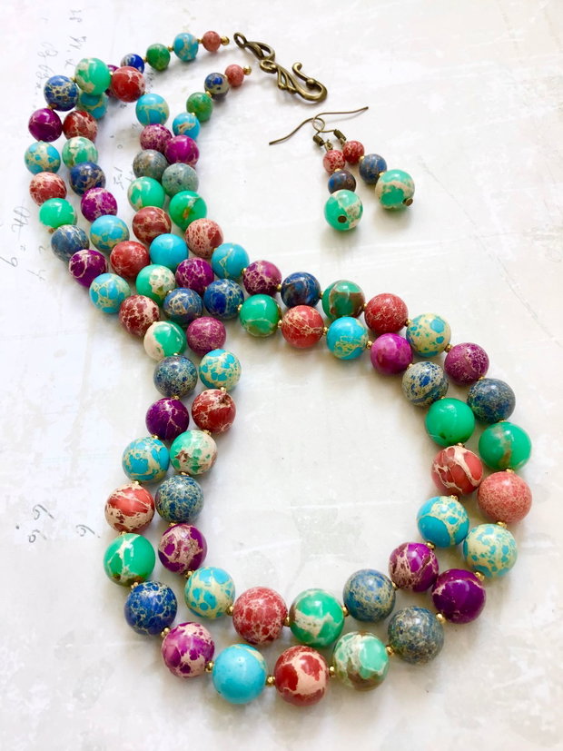 Colier lung dublu regalit colorat