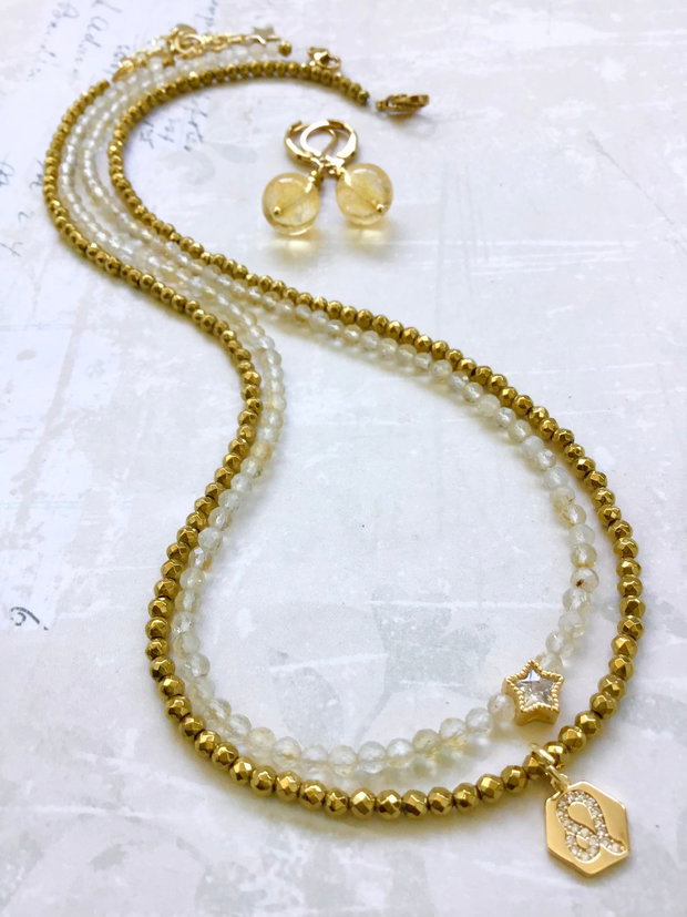 Set Coliere CHOKER citrin & hematite aurii