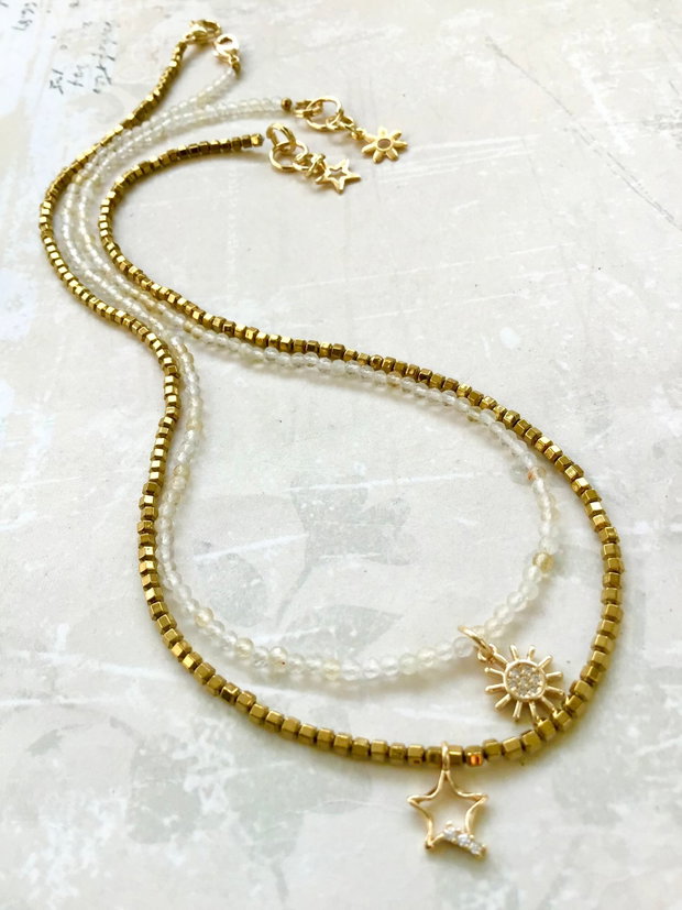 Set Coliere CHOKER citrin & hematite aurii