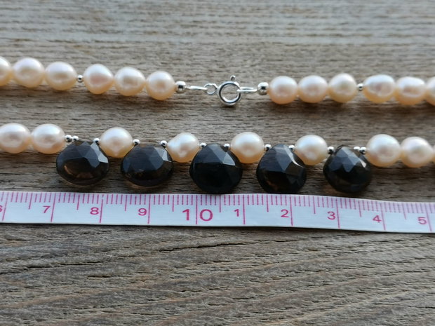 Colier perle de cultura & smoky quartz