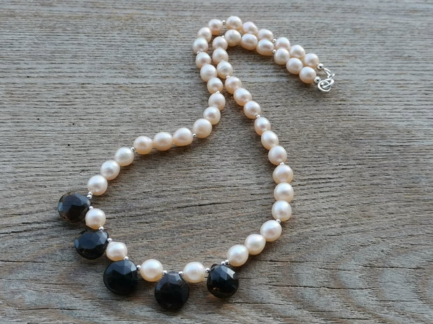 Colier perle de cultura & smoky quartz