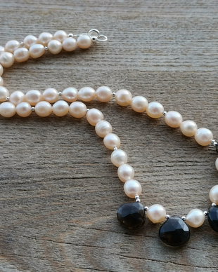 Colier perle de cultura & smoky quartz